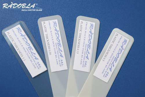 Used in flexoprinting this blades are suitable in narrow and wide web printing as single blade or containment blade for his self-lubricating material. This blades permit a long life of anilox and end-seal.